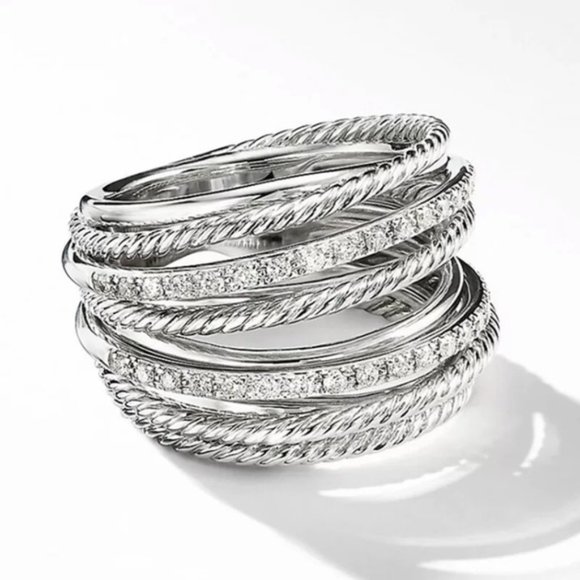 18K White Gold Diamond Ring Wide Band New - Picture 3 of 11